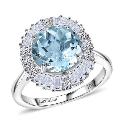 LUXURIANT DIAMOND - AAA Aquamarin, Lab Grown Diamant Ring 417 Gold (Gr&ouml;&szlig;e 16.50) ca. 1,16 ct