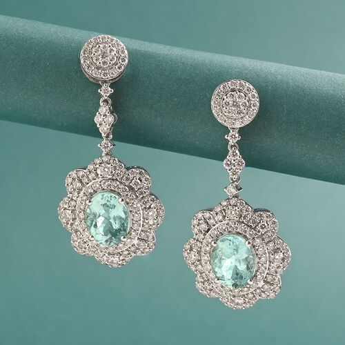 CHAIRMAN VAULT COLLECTION - AAAA Paraiba Turmalin, Weißer Diamant Ohrringe,zertifiziert und geprüft, 950 Platin ca. 5.51 ct image number 1