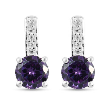 LUSTRO STELLA - Amethyst und Wei&szlig;er Zirkonia Ohrringe 925 Silber