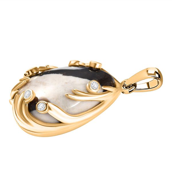 Der Schimmer der Natur - Erdnuss Holz Jaspis, Wei&szlig;er Zirkon Anh&auml;nger Messing ca. 11.38 ct image number 4