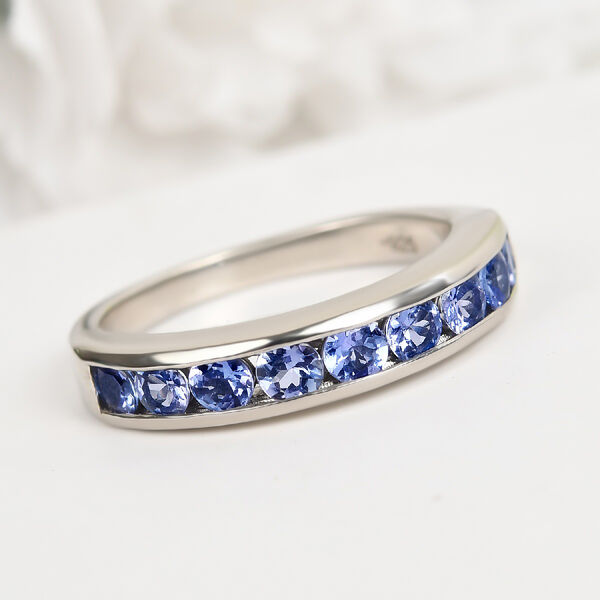 AA Tansanit Band Ring 925 Silber Platin-Überzug image number 2