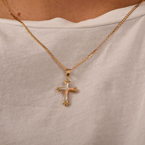 Tricolor Kreuz-Anhänger, 585 Gelbgold image number 1