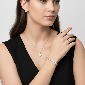 4er Set - Wei&szlig;er Kristall Schmuckset Nickelfreies Messing Goldfarben, Flexibles (Gr&ouml;&szlig;e 17.00-18.00)