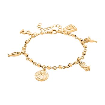 Charm-Armband mit Symbol Anh&auml;ngern, 316L Edelstahl, goldfarben veredelt, ca. 19 cm