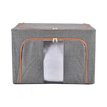 Faltbare Aufbewahrungsbox aus Stoff mit Metallrahmen und PVC Fenster, 60 x 44 x 40 cm, 100L, Grau