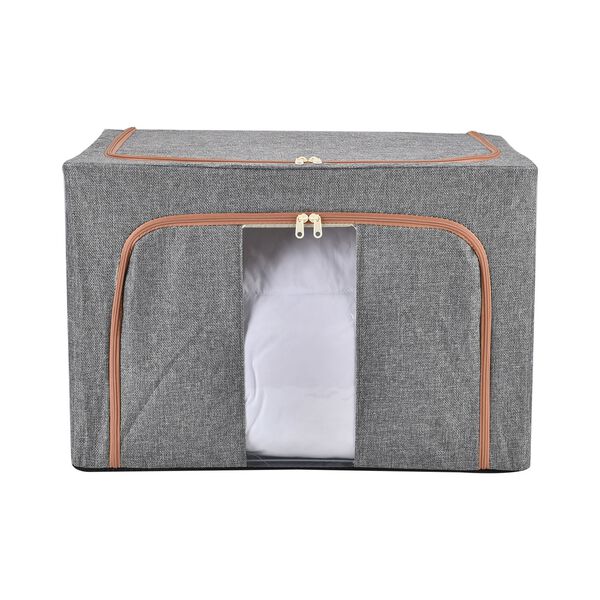 Faltbare Aufbewahrungsbox aus Stoff mit Metallrahmen und PVC Fenster, 60 x 44 x 40 cm, 100L, Grau