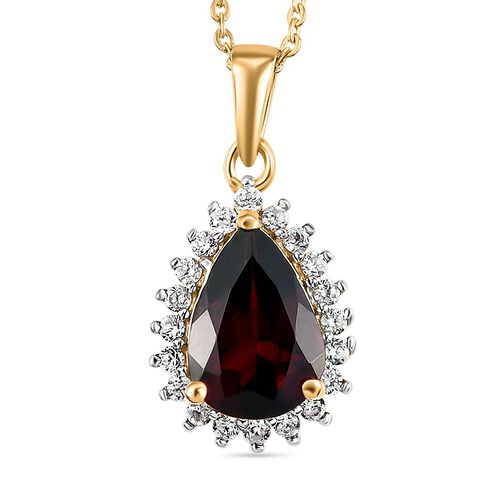 Rhodolith Granat und weißer Zirkon-Anhänger mit Kette, 925 Silber vergoldet ca. 2.43 ct image number 0