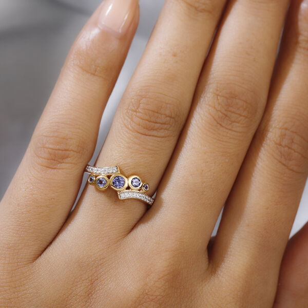 Tansanit und Zirkon-Ring, 925 Silber vergoldet  ca. 0,47 ct image number 3