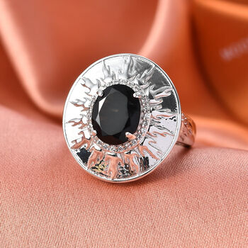 EVER TRUE AA Schwarzer Glasachat, Wei&szlig;er Zirkon Ring Nickelfreies Messing (Gr&ouml;&szlig;e 17.00) ca. 2,39 ct