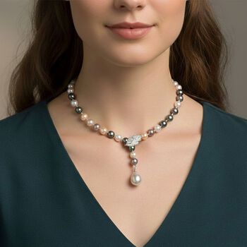 Mehrfarbige 8mm Muschelkernperle und wei&szlig;e Zirkonia 60cm Halskette