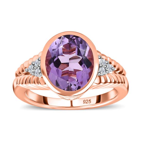 AAA Rose De France Amethyst, Weißer Zirkon Ring, ca. 3.40 ct. image number 4