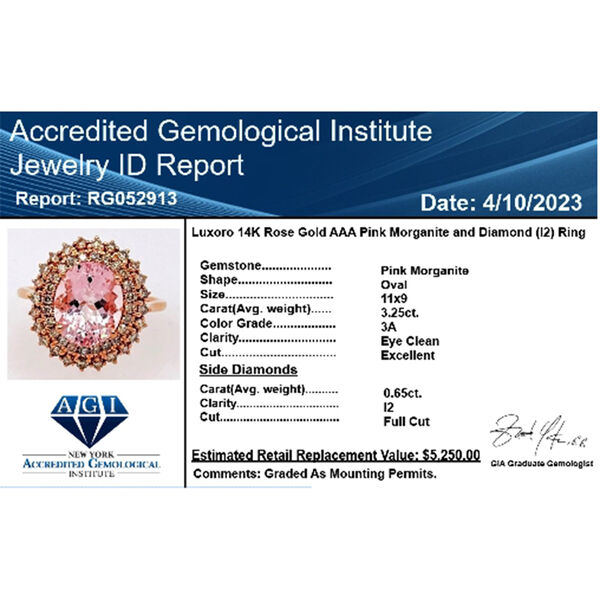 LUXORO zertifiziert und gepr&uuml;ft AAA Rosa Morganit und Diamant Ring in 585 Ros&eacute;gold - 156,85 ct. image number 7