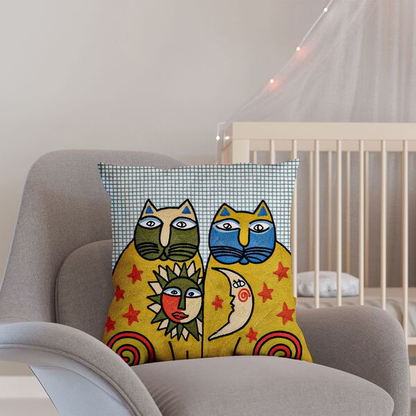 Besticktes Kissenbezug, Katzenpaar, Sonne und Mond image number 7