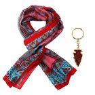 Natur-Seidenschal, Edelstein Schl&uuml;sselanh&auml;nger im Geschenkbox, 48x160 cm, Rot