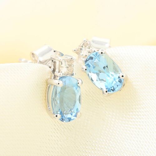 LUXORO zertifiziert und geprüft AAA Santamaria Aquamarin und Diamant Ohrringe in 585 Weißgold - 1 ct. image number 1