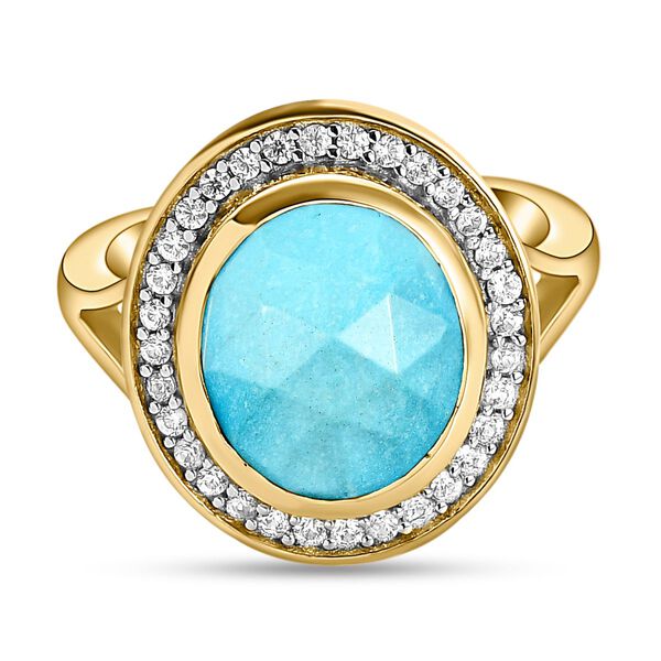 Amerikanischer, Natürlicher Sleeping Beauty Türkis und weißer Zirkon-Ring, 925 Silber Gelbgold Vermeil  ca. 3,80 ct image number 0