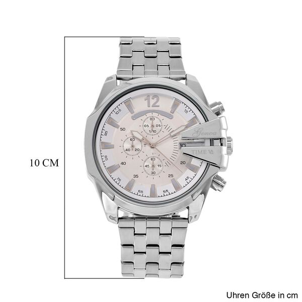 GENOA Japanisches Uhrwerk - Exklusive Uhr mit weißem Zifferblatt, silberfarbenes Edelstahlband mit Dornschließe - Weiß image number 8