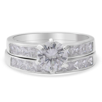 LUSTRO STELLA - 2er- Set Kubisch Zirkonia Ring 925 Silber Rhodium-&Uuml;berzug (Gr&ouml;&szlig;e 16.00) ca. 5,57 ct