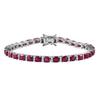 Afrikanischer Rubin (Fissure gef&uuml;llt), Wei&szlig;er Zirkon Armband ca. 19 cm 925 Silber platiniert ca. 17,58 ct.