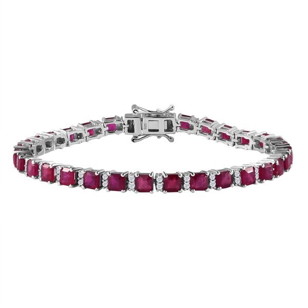 Afrikanischer Rubin (Fissure gef&uuml;llt), Wei&szlig;er Zirkon Armband ca. 19 cm 925 Silber platiniert ca. 17,58 ct.