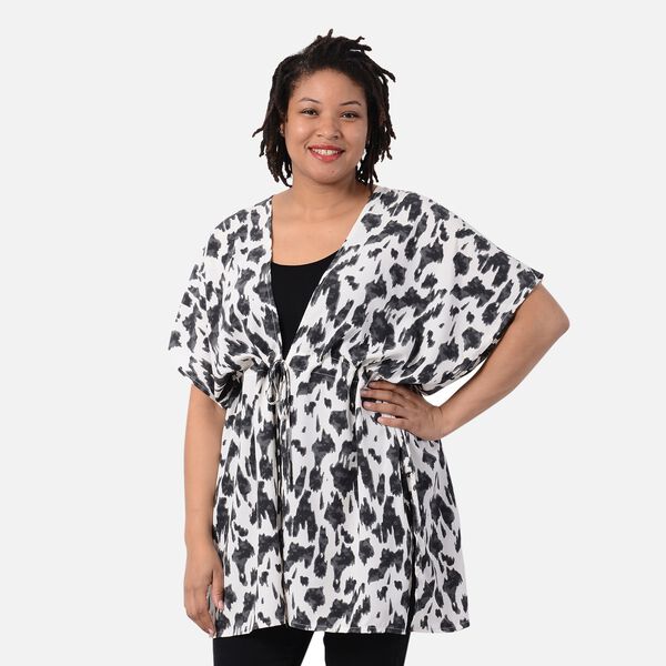 Kimono mit G&uuml;rtel, Leopardenmuster,  Schwarz-Wei&szlig;, Einheitsgr&ouml;&szlig;e image number 0