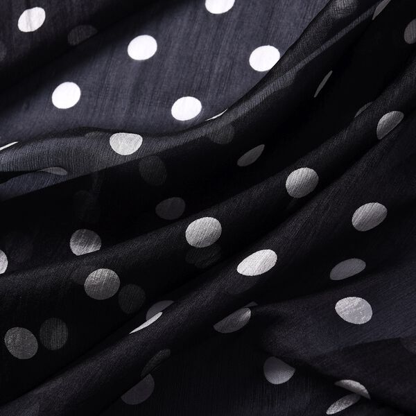 LA MAREY 100 % nat&uuml;rlicher Maulbeerseiden Schal, Tupfen Muster, Schwarz und Wei&szlig; image number 4