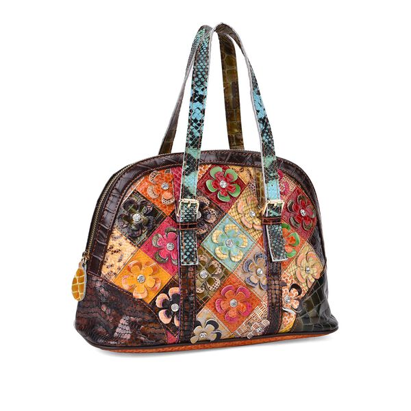 Chaos by Elsie Crossbody Tasche, echtes Leder, RFID-Schutz, multicolor Kroko-Pr&auml;gung mit Blumenmuster, inkl. Mini-Taschenlampe, 32&times;14,5&times;24 cm image number 7