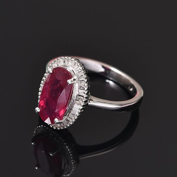 Afrikanischer Rubin und Diamant Halo Ring 925 Silber Platin-&Uuml;berzug image number 2