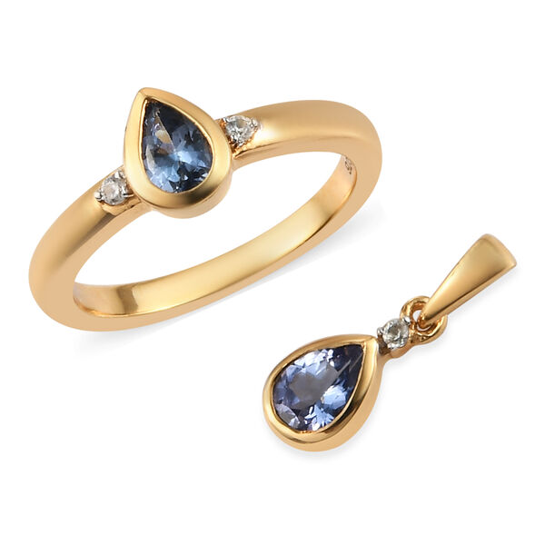 2er-Set, Tansanit und Zirkon Ring und Anh&auml;nger in Silber