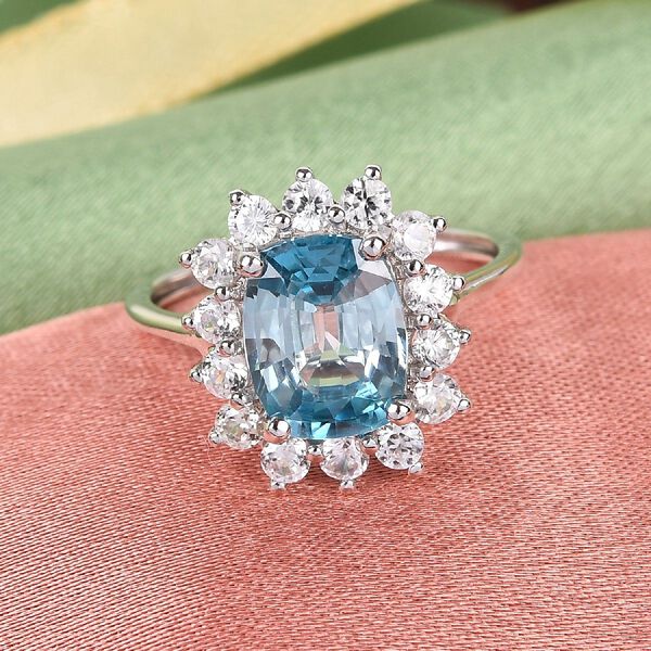 AAA Ratanakiri Blauer Zirkon und Zirkon Halo Ring 375 Wei&szlig;gold image number 2
