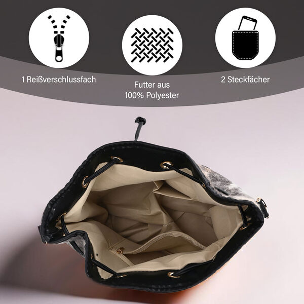 Beuteltasche aus Teddyfell, Karomuster, schwarz image number 3