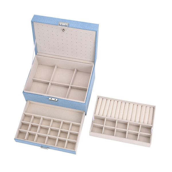 4-lagige Schmuckbox aus Samt mit 10 Silberputztüchern, 23,8×17×14,2 cm, Türkisblau image number 7