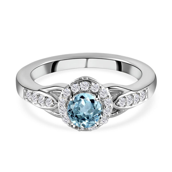 2er-Set, Espirito Santo Aquamarin und Zirkon-Ring mit Anhänger, 925 Silber platiniert ca. 1,37 ct image number 4