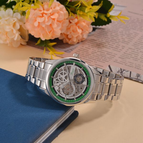 Limitiert verfügbar- GENOA Automatikwerk 3ATM Wasserdichtheit Skelettuhr mit reinem 316L Edelstahl -Kettenarmband - Grün image number 2