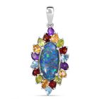 Boulder Opal Triplette, Mosambik Granat Anhänger 925 Silber rhodiniert ca. 6.72 ct