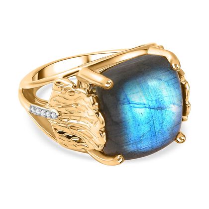 GP Kollektion Celestial Dream - AAA Labradorit, Kanchanaburi Blauer Saphir Ring 925 Silber Gelbgold Vermeil (Gr&ouml;&szlig;e 18.00) ca. 14.77 ct