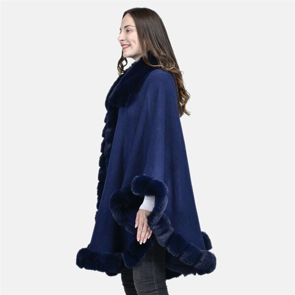 LA MAREY - Kunstpelz Mantel mit Knopfleiste, 75x115 cm, Marineblau image number 2