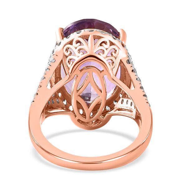 AAA Rose De France Amethyst, Weißer Zirkon Ring, 925 Silber Roségold Vermeil (Größe 20.00), ca. 13.40 ct image number 6