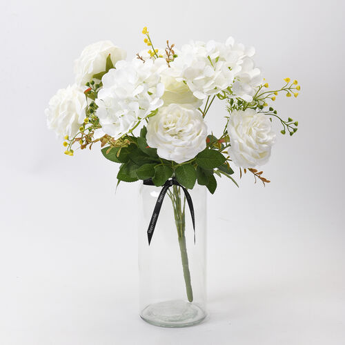 THE 5TH SEASON: Kunstblumen mit Glasvase, Rosen und Hortensien, Weiß image number 0