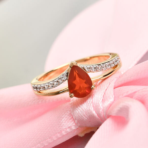 Feuer opal und Zirkon Ring 925 Silber Gelbgold Vermeil image number 2