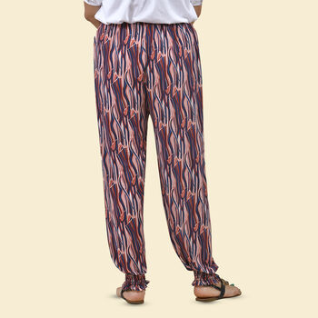 TAMSY - bedruckte Haremshose, Wellenmuster, rot/blau, One Size