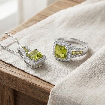 D'Joy Peridot und Moissanit Ring und Anh&auml;nger mit 45cm Kette