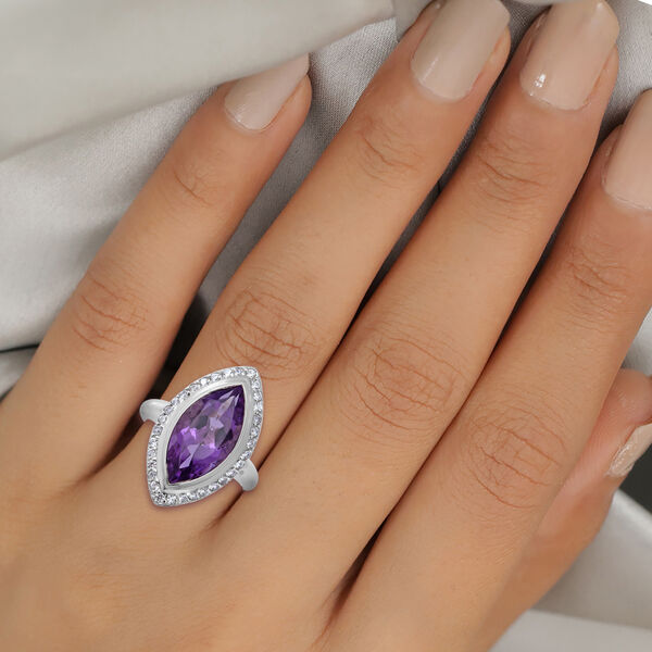Lusaka Amethyst und Zirkon Halo Ring 925 Silber Platin &Uuml;berzug image number 2