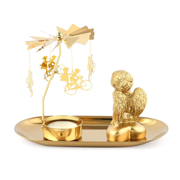 THE 5TH SEASON: Nachdenklicher Schutzengeljunge mit drehbarem Kerzenhalter und 10 Teelichtern, Gold image number 3