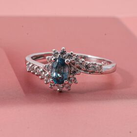 D’joy AA Blauer Zirkon, Weißer Zirkon Ring 925 Silber rhodiniert (Größe 19.00) ca. 1,16 ct