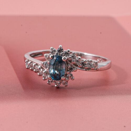 D’joy AA Blauer Zirkon, Weißer Zirkon Ring 925 Silber rhodiniert (Größe 19.00) ca. 1,16 ct image number 1