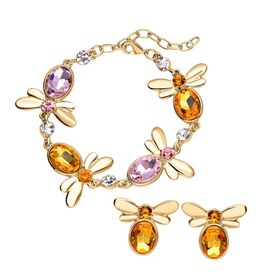 2er Set - Champagner Kristall Armband und Ohrringe, Goldfarben