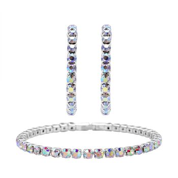 AB Kristall-Ohrringe mit Armband, reines Messing