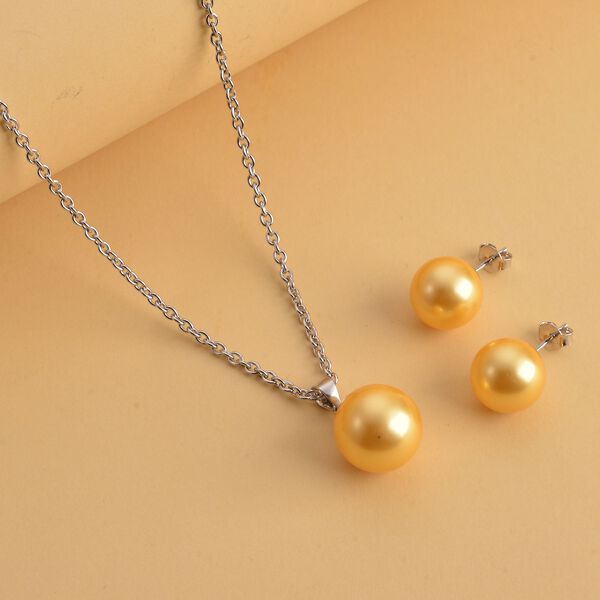 2er-Set, Goldener Muschelkernperlen-Anh&auml;nger und Ohrringe - 45 ct. image number 2