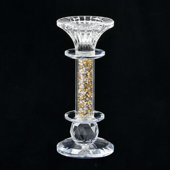 The 5th Season - hochwertiger Kristall-Kerzenst&auml;nder, gef&uuml;llt mit goldenen Kristallen, 7x7x18cm